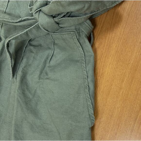GAP Belted Linen Blend Short Sleeve Romper in Green Utility Retro Women's XS - Picture 2 of 10